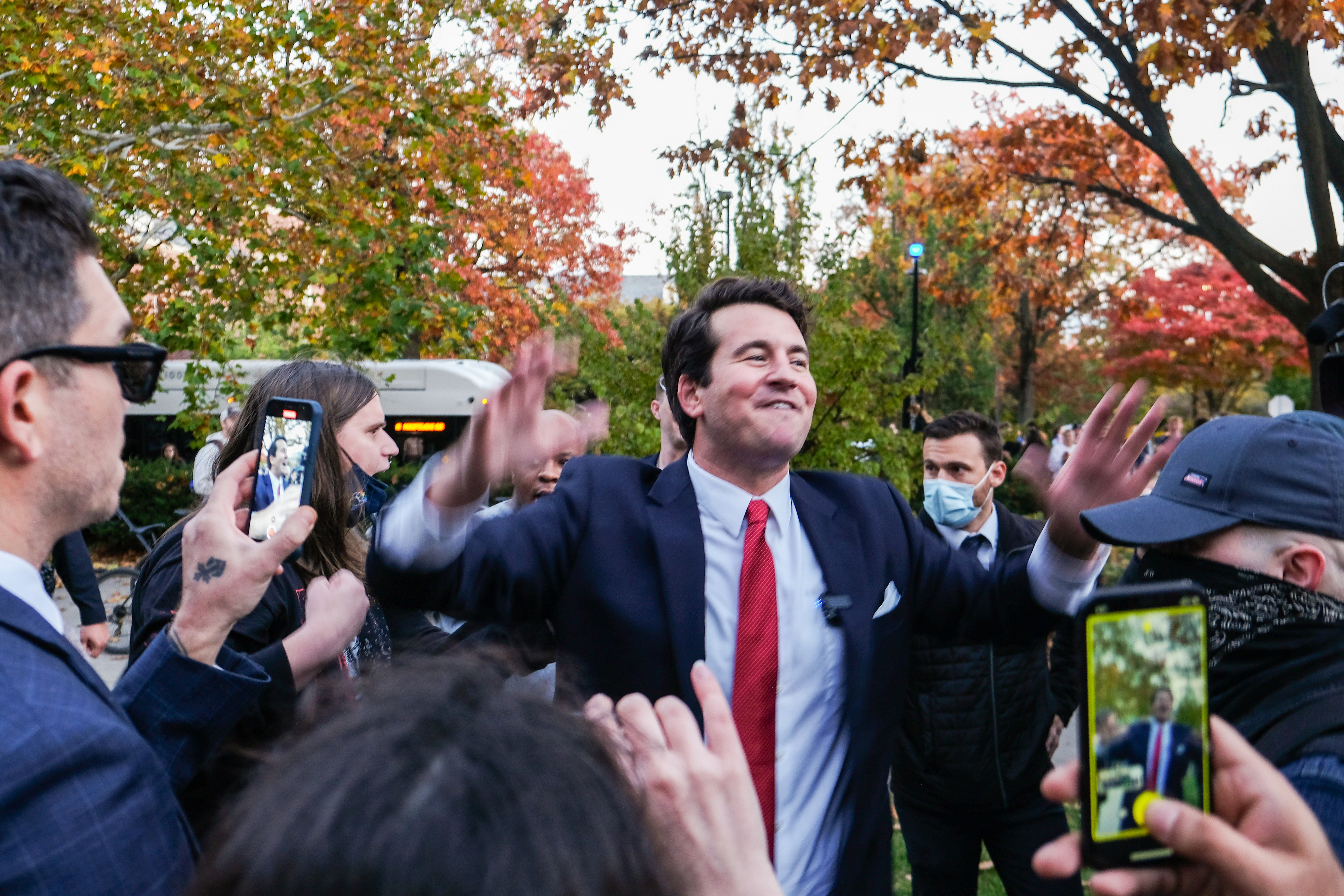 Right-wing troll Alex Stein arrived on Penn State campus and riled up the student protesters ahead of his “comedy” show with Proud Boy founder Gavin Mcinnes. Photo by Tess Owen