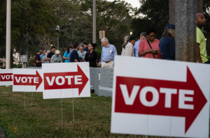 Some of the first voters in line to vote in St. Petersburg, Florida on Tuesday, November 8, 2022.