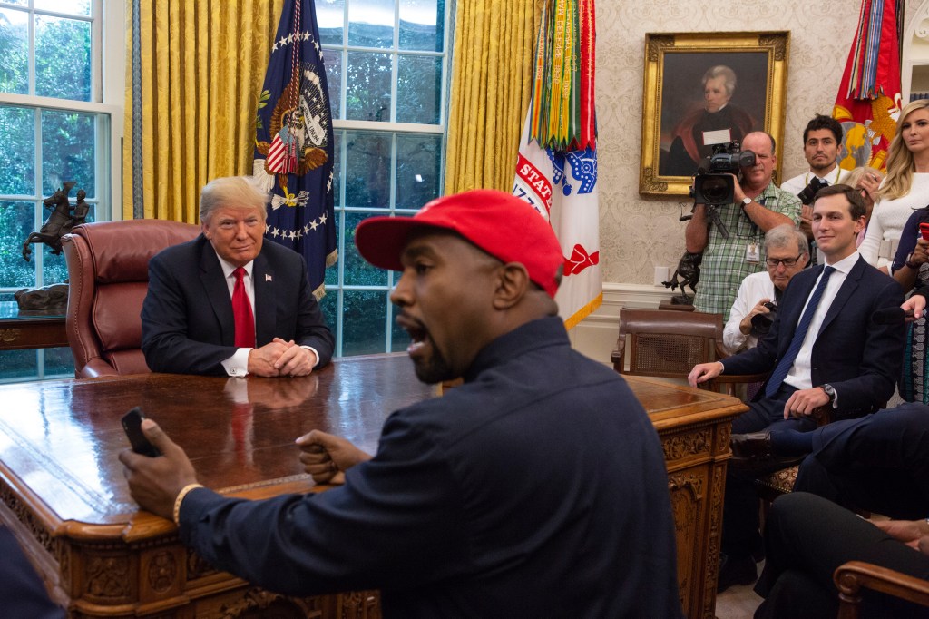 President Donald Trump in happier times with Kanye West in the Oval Office of the White House in Washington D.C. on October 11, 2018.