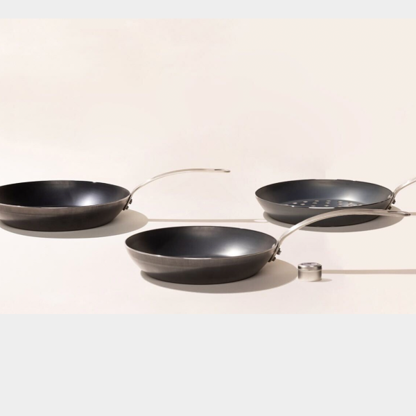 Three carbon steel pans.