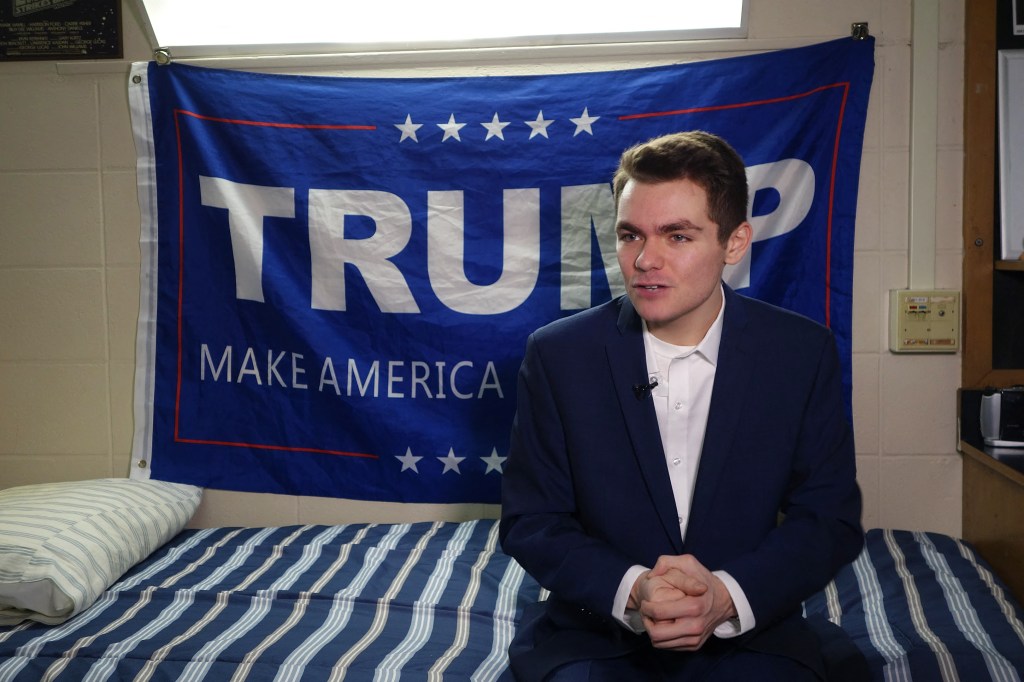 Nick Fuentes, answers question during an interview with Agence France-Presse in Boston, Massachusetts, on May 9, 2016.