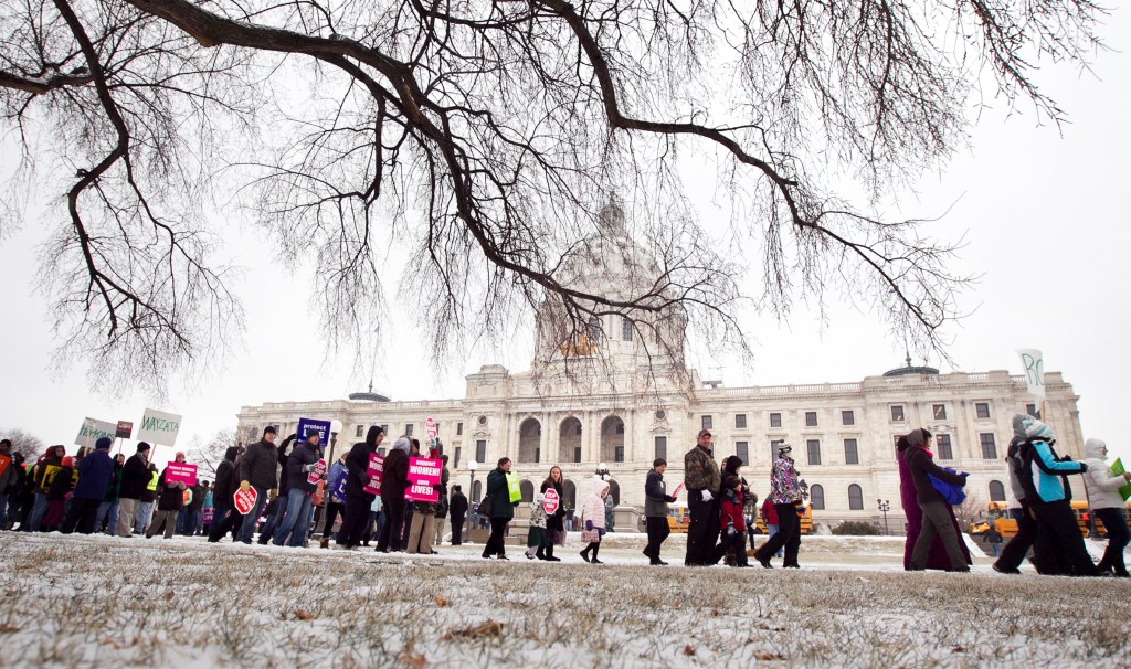 Thousands of anti-abortion supporters gathered at the State Capitol in St. Paul to mark the anniversary of the 1973 Supreme court's Roe Vs Wade decision.