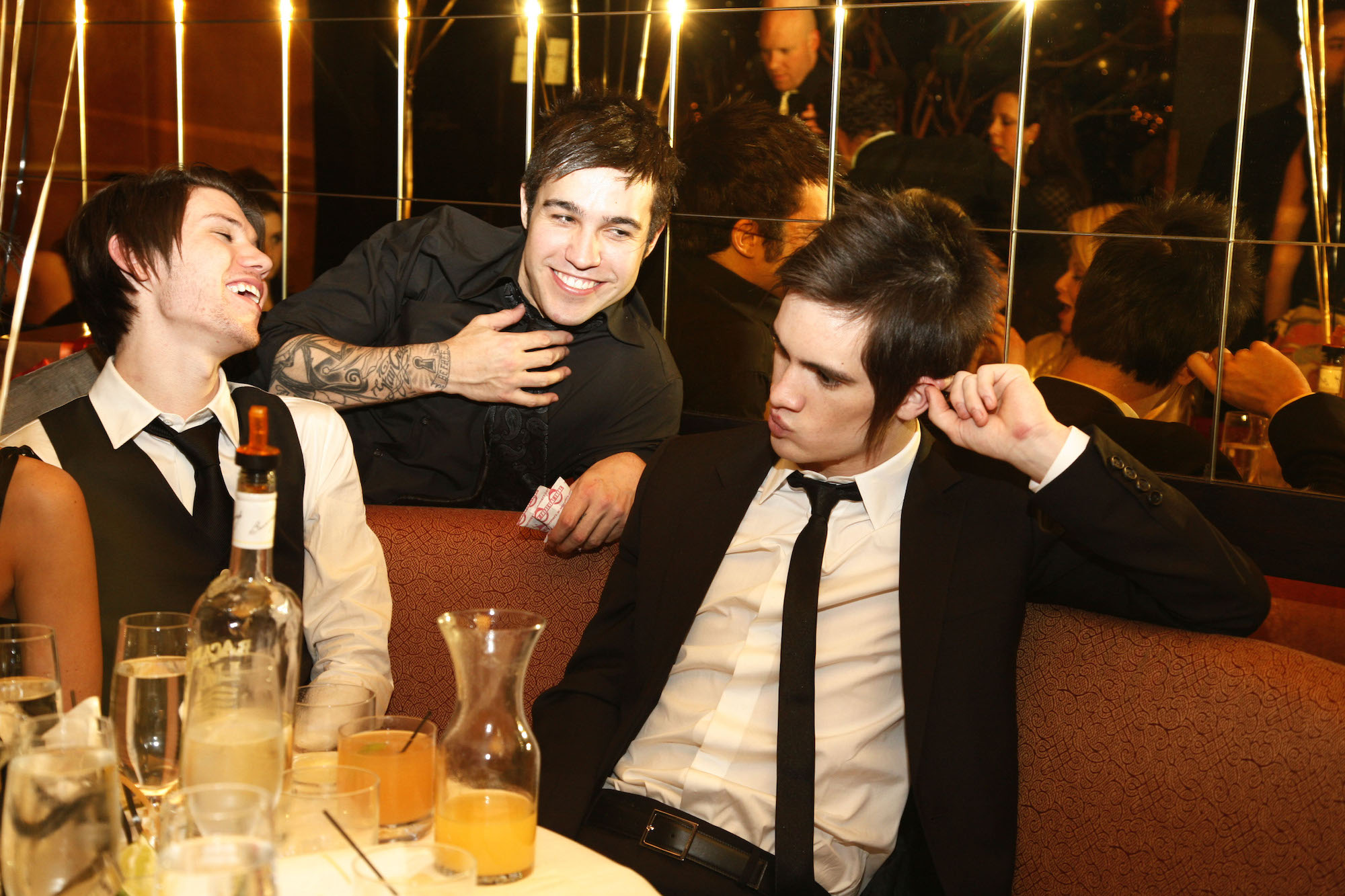 Pete Wentz and Panic! At The Disco on New Year's Eve in 2006, via Getty Images