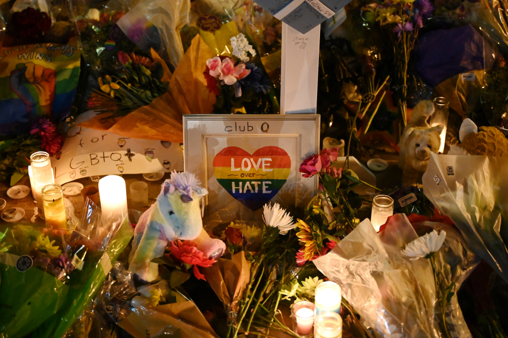 A memorial for the victims of the Club Q shooting massacre in Colorado Springs, Colorado on Tuesday, November 22, 2022.