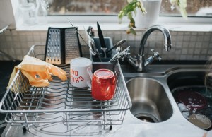 a dishrack and sink