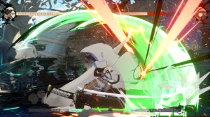 Ramlethal Valentine, a young woman with brown skin wearing a white military uniform, slams her massive swords down on the enemy.