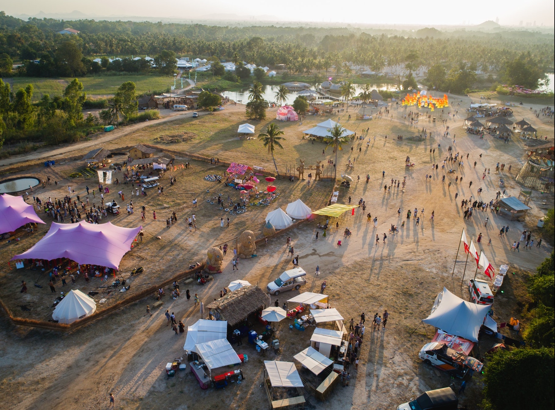 The festival grounds featured dozens of art installations and stage structures, as well as festival booths selling food and other products