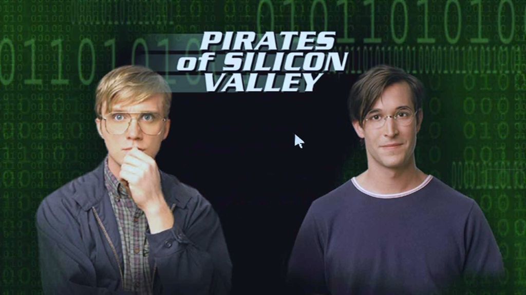 Anthony Michael Hall and Noah Wyle as Bill Gates and Steve Jobs, respectively, in the busi