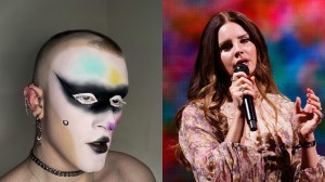 Drag queen Fabergé and Lana Del Rey with a mic