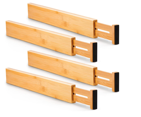 4 Pack Bamboo Kitchen Drawer Dividers,Adjustable Drawer Organizers