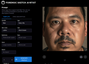 Screenshot of Forensic Sketch Ai-rtist program creating a police sketch.