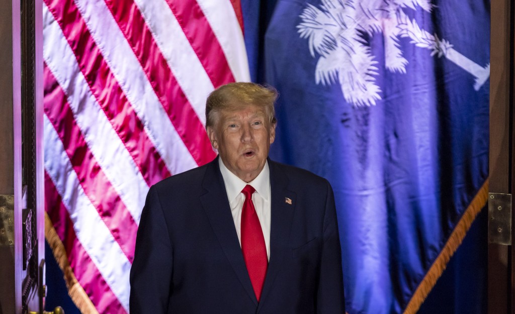 Former US President Donald Trump enters the South Carolina State House during a campaign event at the South Carolina State House in Columbia, South Carolina, US, on Saturday, Jan. 28, 2023.