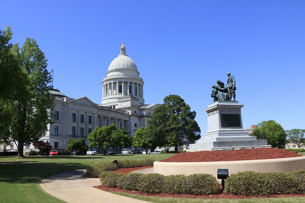 Arkansas State Capitol building and grounds in Little Rock Arkansas.