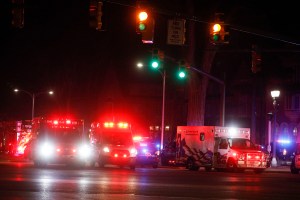 Police and emergency vehicles are on the scene of an active shooter situation on the campus of Michigan State University on February 13, 2023 in Lansing, Michigan. ​