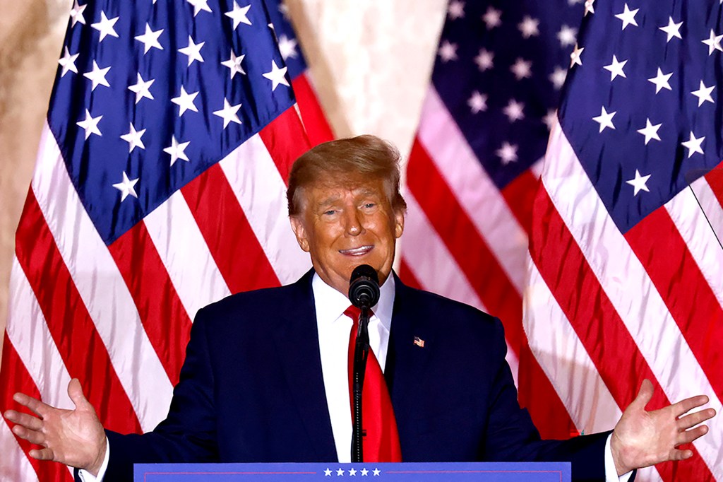 Former US President Donald Trump speaks at the Mar-a-Lago Club in Palm Beach, Florida, on November 15, 2022.