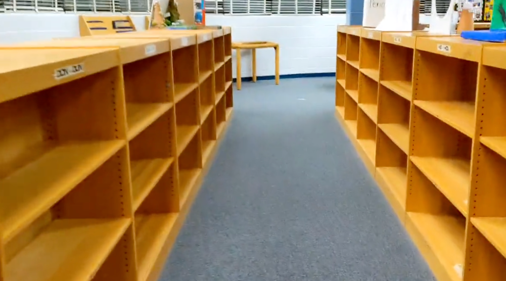 Empty bookshelves