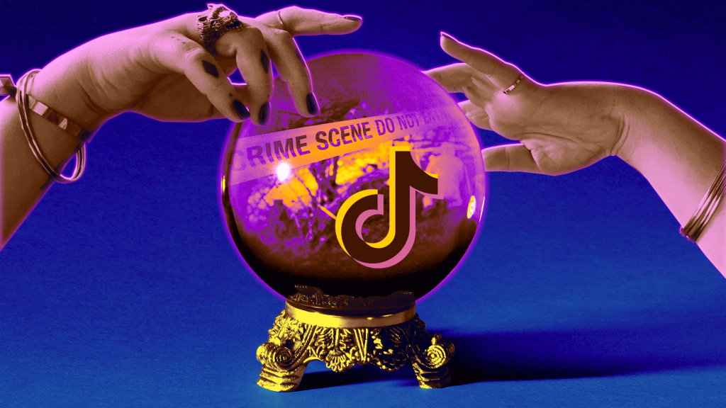 A pair of hands over a crystal ball with TikTok logo