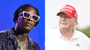 Young Thug (L) has seen his lyrics used against him in court. Donald Trump's lawyer says his call to a state official is not much different.