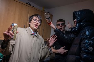 Three men at a Fallowfield student party in Manchester