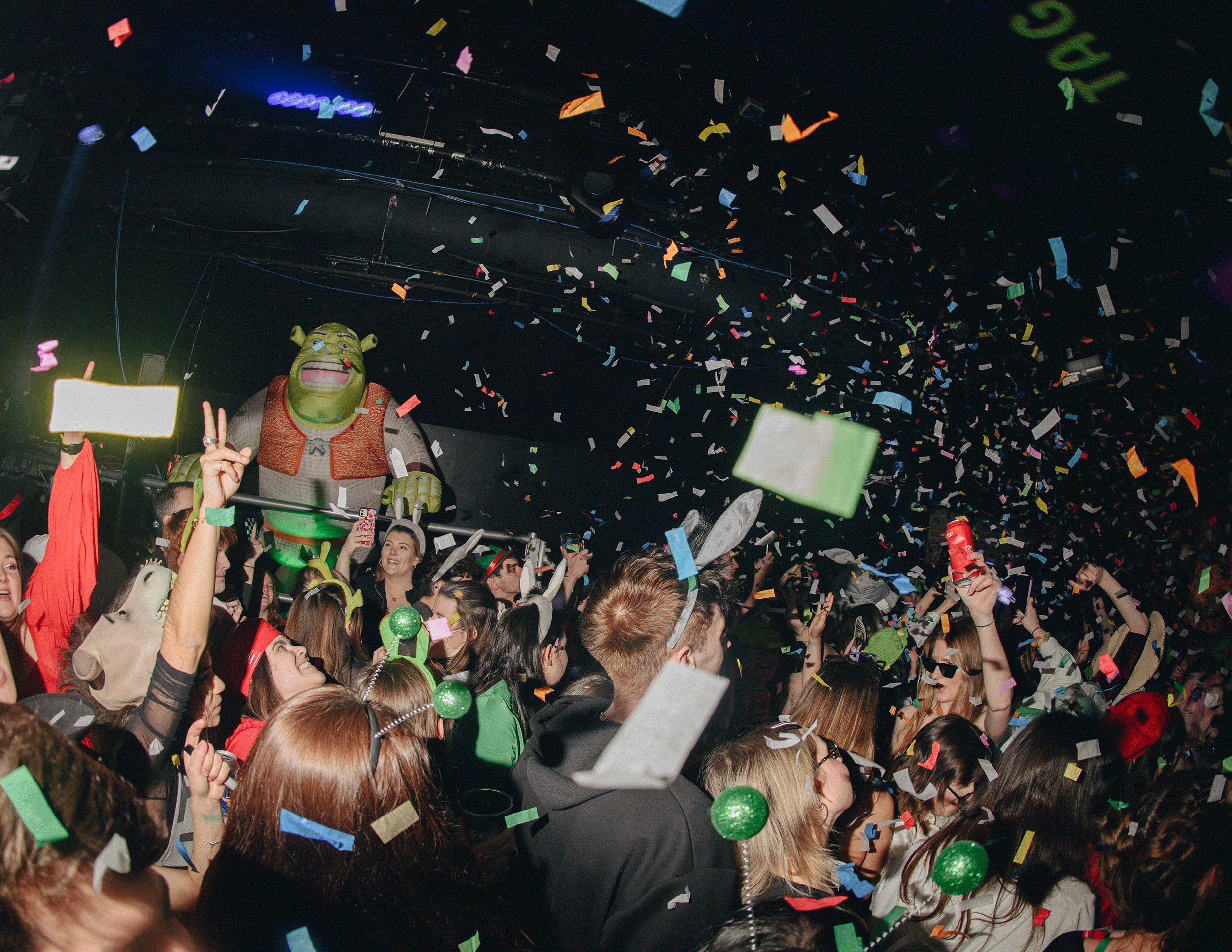 Shrek Rave, London: Confetti falls on clubbers