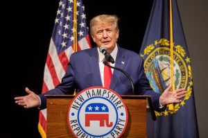 Former U.S. President Donald Trump speaks at the New Hampshire Republican State Committee's Annual Meeting on January 28, 2023 in Salem, New Hampshire.