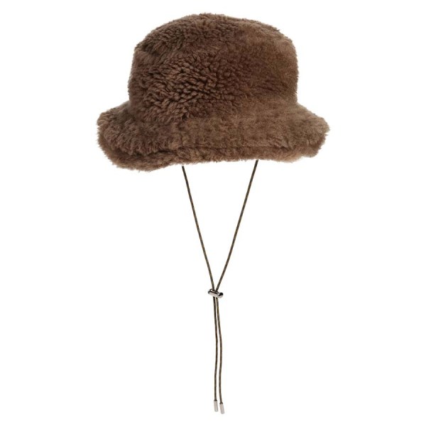 Double Brim Wool Faux Shearling Bucket Hat