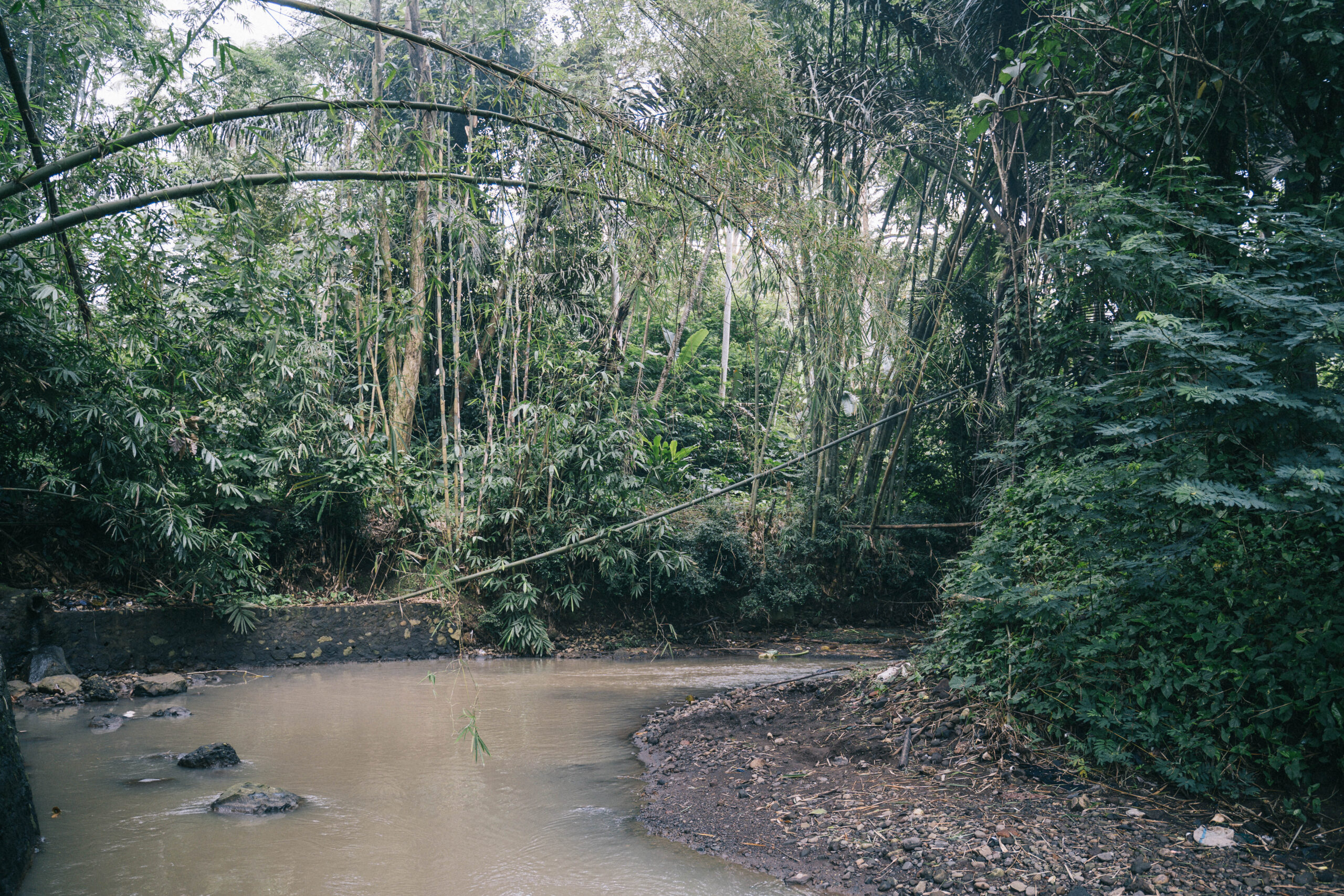 Penampakan Sungai Grogolyudan yang airnya dangkal.