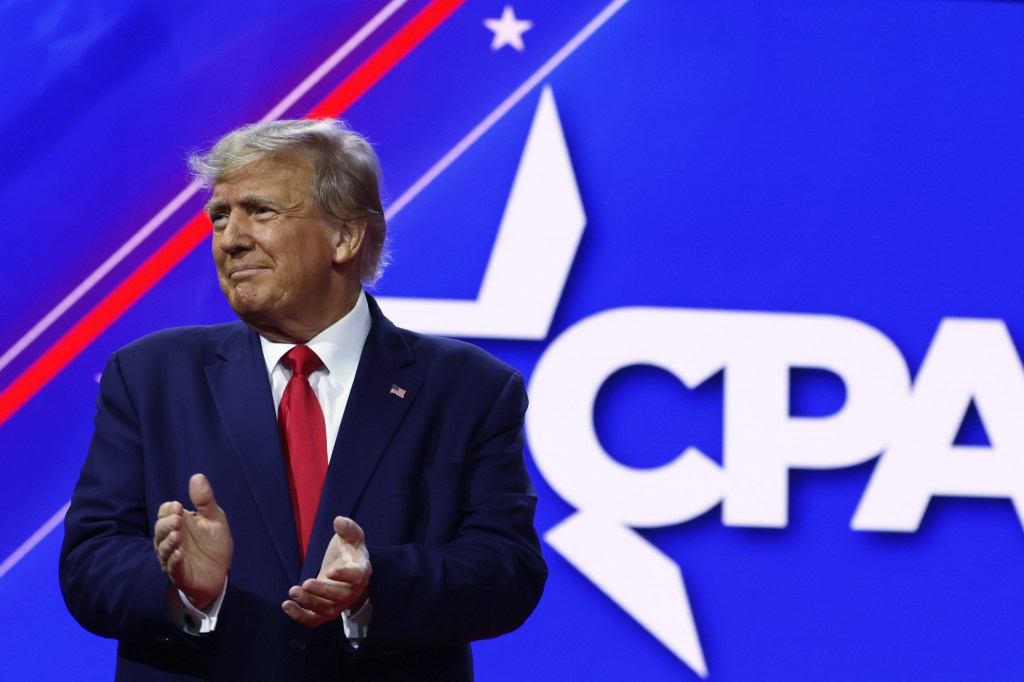 Former U.S. President Donald Trump arrives to address the annual Conservative Political Action Conference (CPAC) at Gaylord National Resort & Convention Center on March 4, 2023 in National Harbor, Maryland.