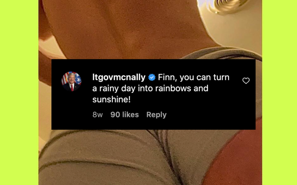 On one image of a performer's butt, Lt. Gov. Randy McNally’s account wrote, “Finn, you can turn a rainy day into rainbows and sunshine!”