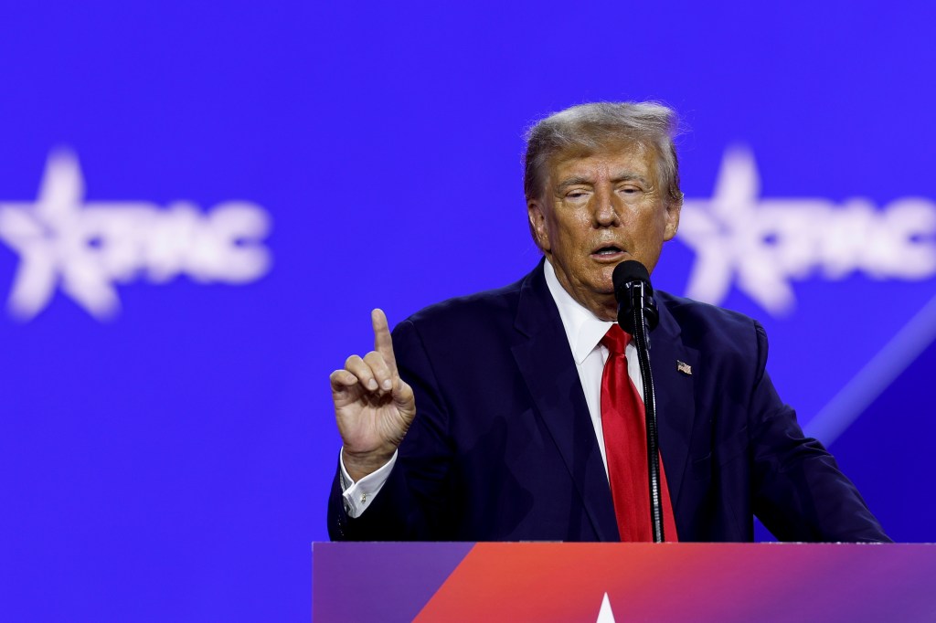 Former U.S. President Donald Trump addresses the annual Conservative Political Action Conference (CPAC) at Gaylord National Resort & Convention Center on March 4, 2023 in National Harbor, Maryland.