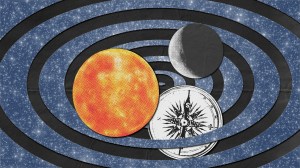 collage of sun moon and rising planets for natal chart