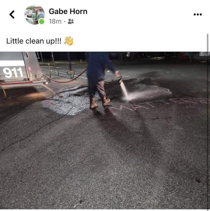 Taylorsville police chief Gabe Horn posted a picture on Facebook of a message written in chalk being power washed off. The message said “Rasheem’s life mattered,” and was from a protest on behalf of Carter.