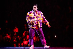 Bad Bunny performing in concert