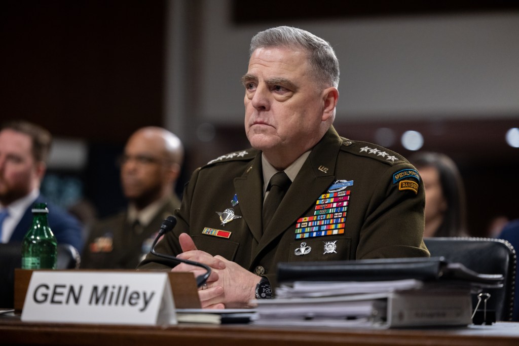 Chairman of the Joint Chiefs of Staff General Mark Milley is seen during a budget hearing with the Senate Armed Services Committee on March 28th, 2023 in Washington, DC.