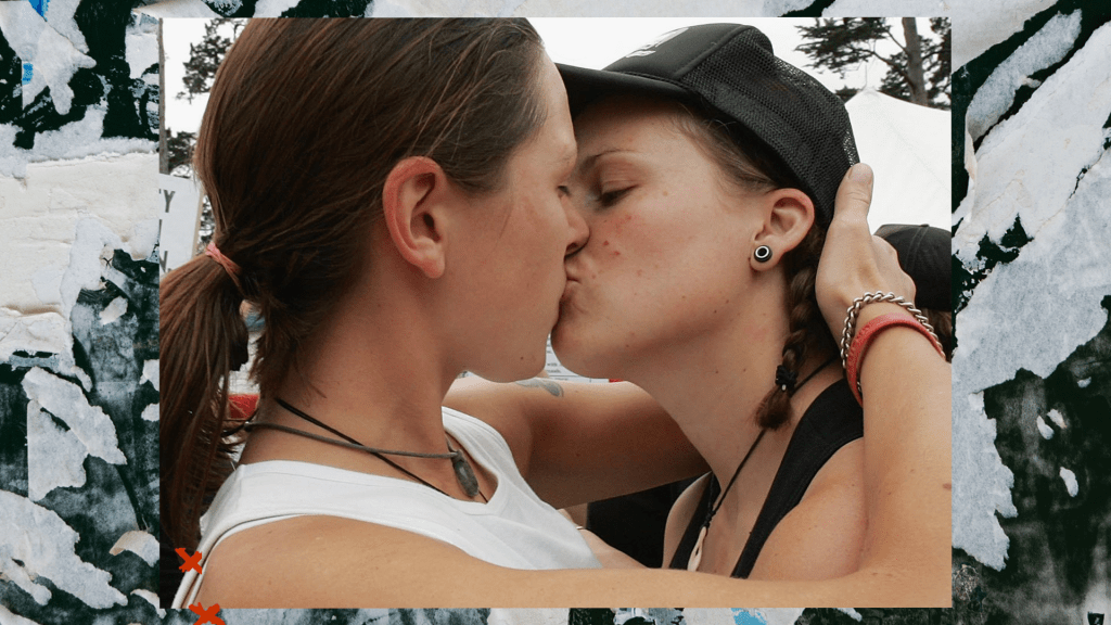 two girls kissing