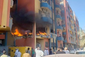 fire broke out after a house was hit in the Lamab district during clashes between the Sudanese Armed Forces and the paramilitary Rapid Support Forces (RSF) in Khartoum, Sudan on April 20, 2023.