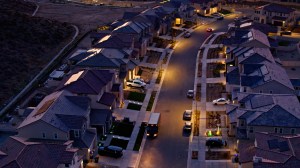 Aerial shot of Santa Clarita, California on a beautiful autumn evening. Santa Clarita is a suburb in Los Angeles County north of the city of Los Angeles.