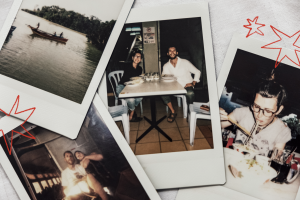 polaroid photos of travelling couple