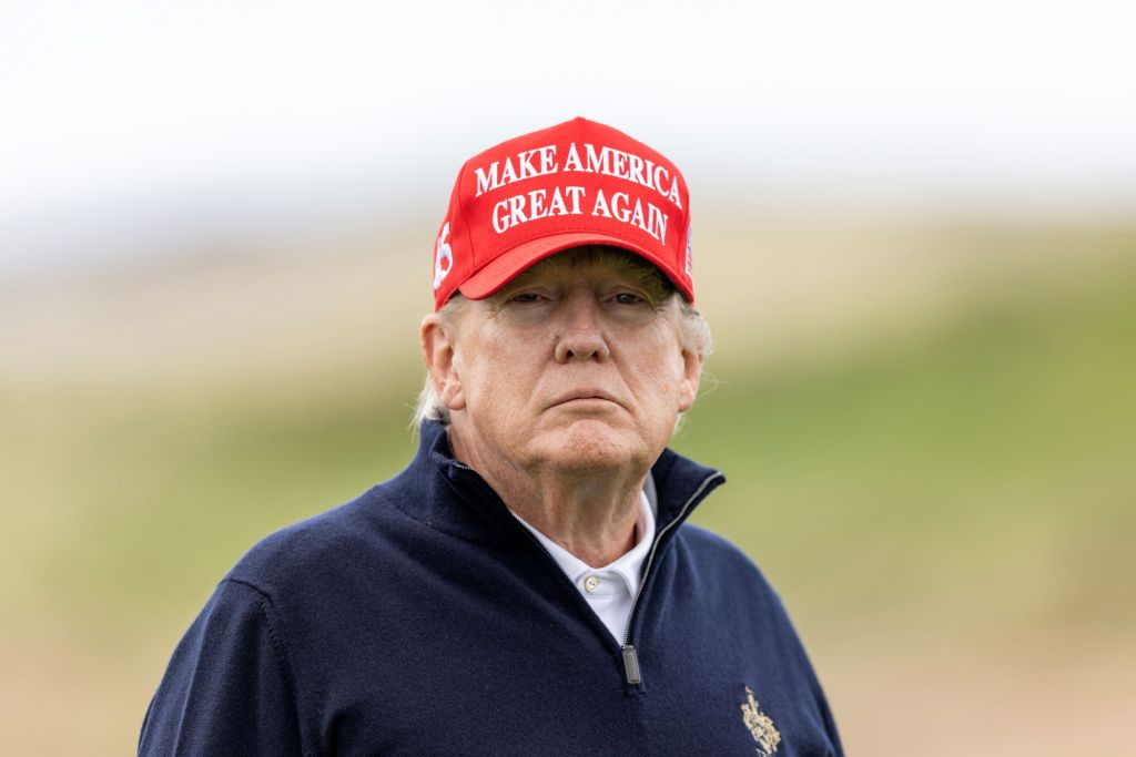 Former U.S. President Donald Trump during a round of golf at his Turnberry course on May 2, 2023 in Turnberry, Scotland.