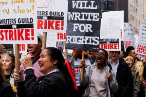 film and tv writers strike 2023 in new york city picket line