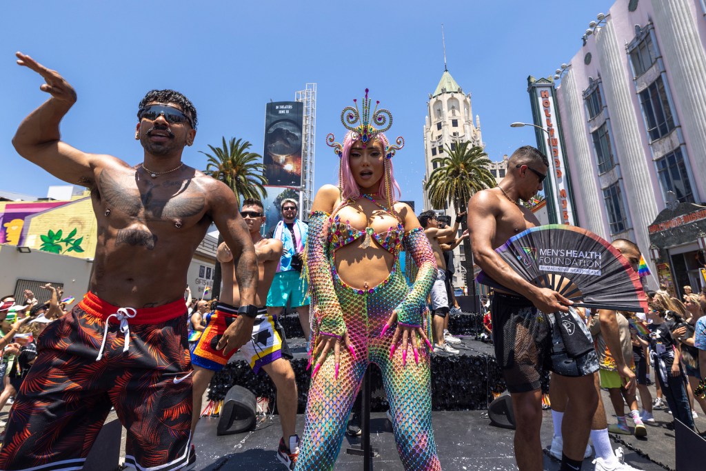 LA Pride performers on a float in 2022