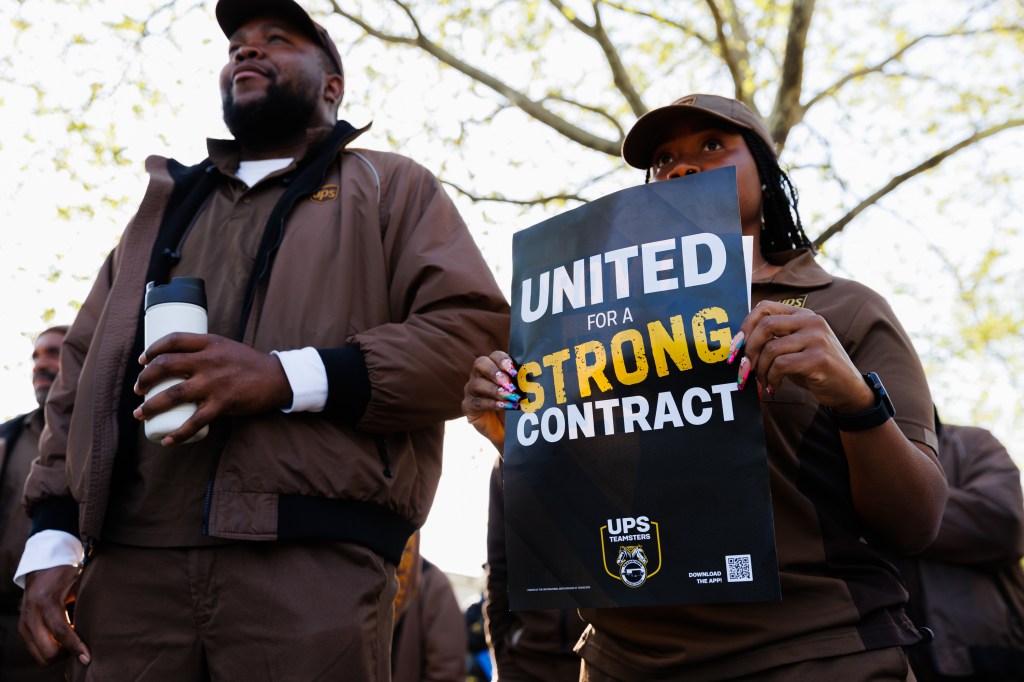 teamsters sign reading "united for a strong contract"