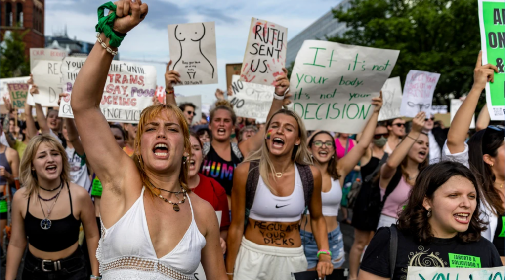 PROTESTERS DENOUNCE THE U.S. SUPREME COURT DECISION TO OVERTURN ROE V. WADE, AND END FEDERAL ABORTION RIGHTS PROTECTIONS ON JUNE 26, 2022 IN WASHINGTON, DC.