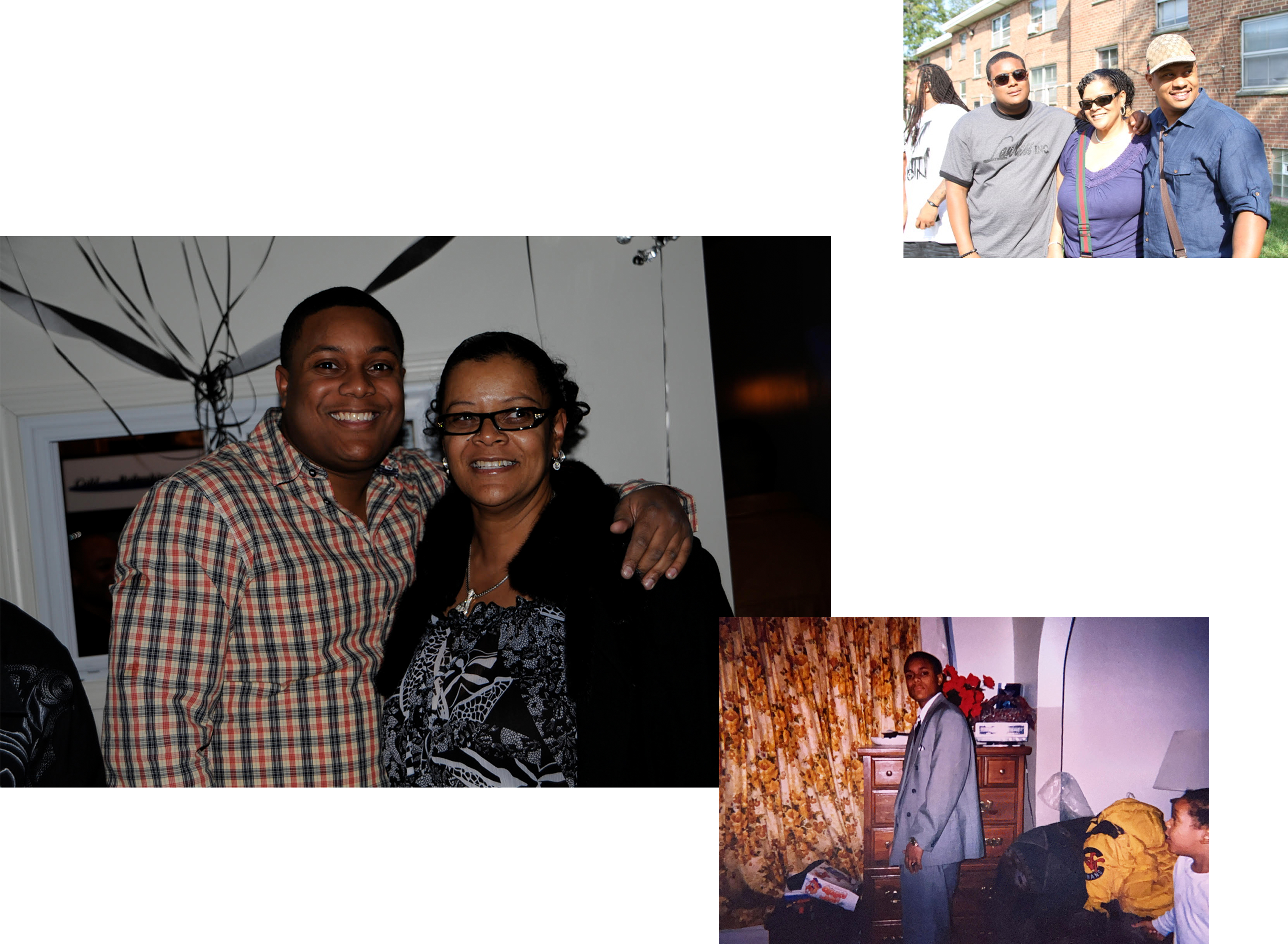 Clockwise from top right: Larro Wilson with his mother and brother, Larro as a young man, and Larro with his mother.