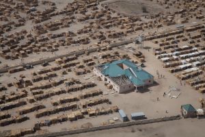 An aerial picture taken on February 14, 2017 at Monguno district of Borno State shows a camp for internally displaced people.