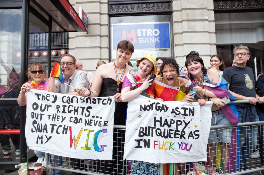 Protest sign at London Pride