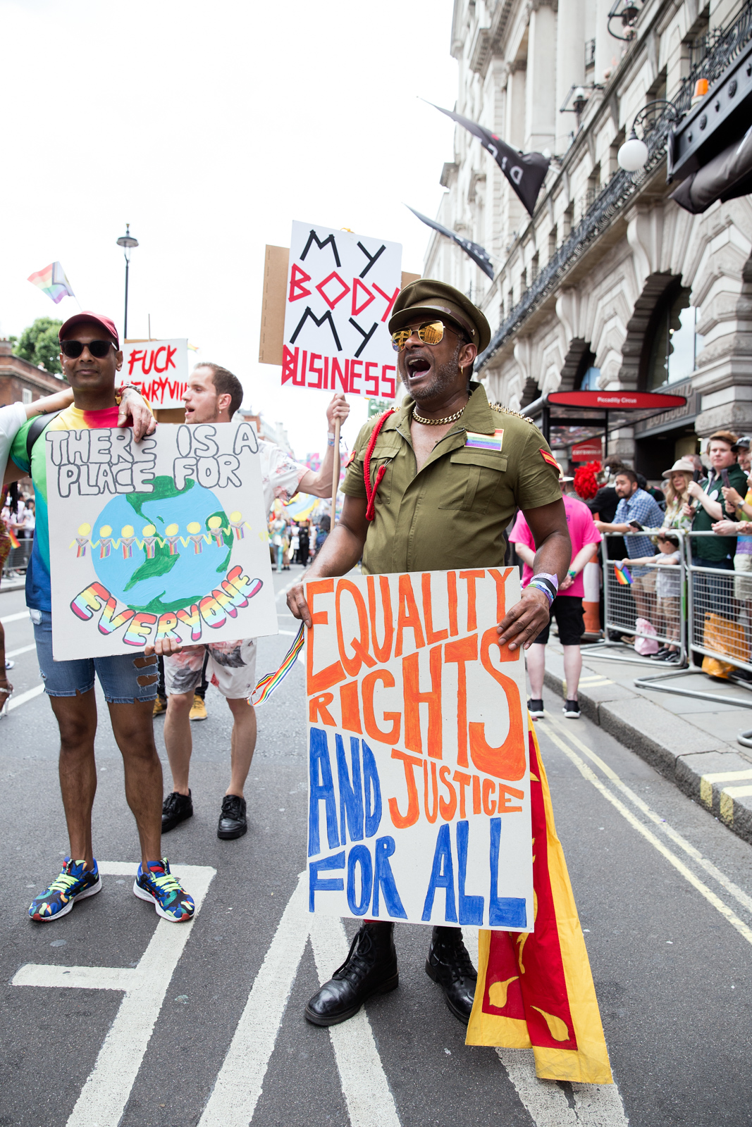 London Pride 2023: Marcher holds sign saying Equality Rights and Justice For All