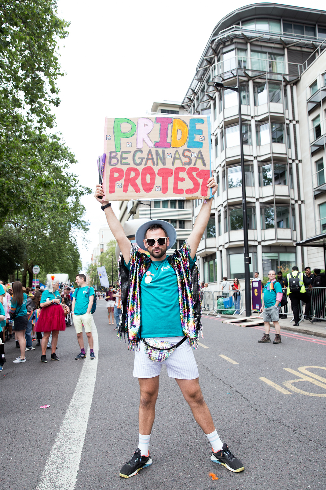 London Pride 2023: Marcher holds up sign reading Pride Began as a Protest