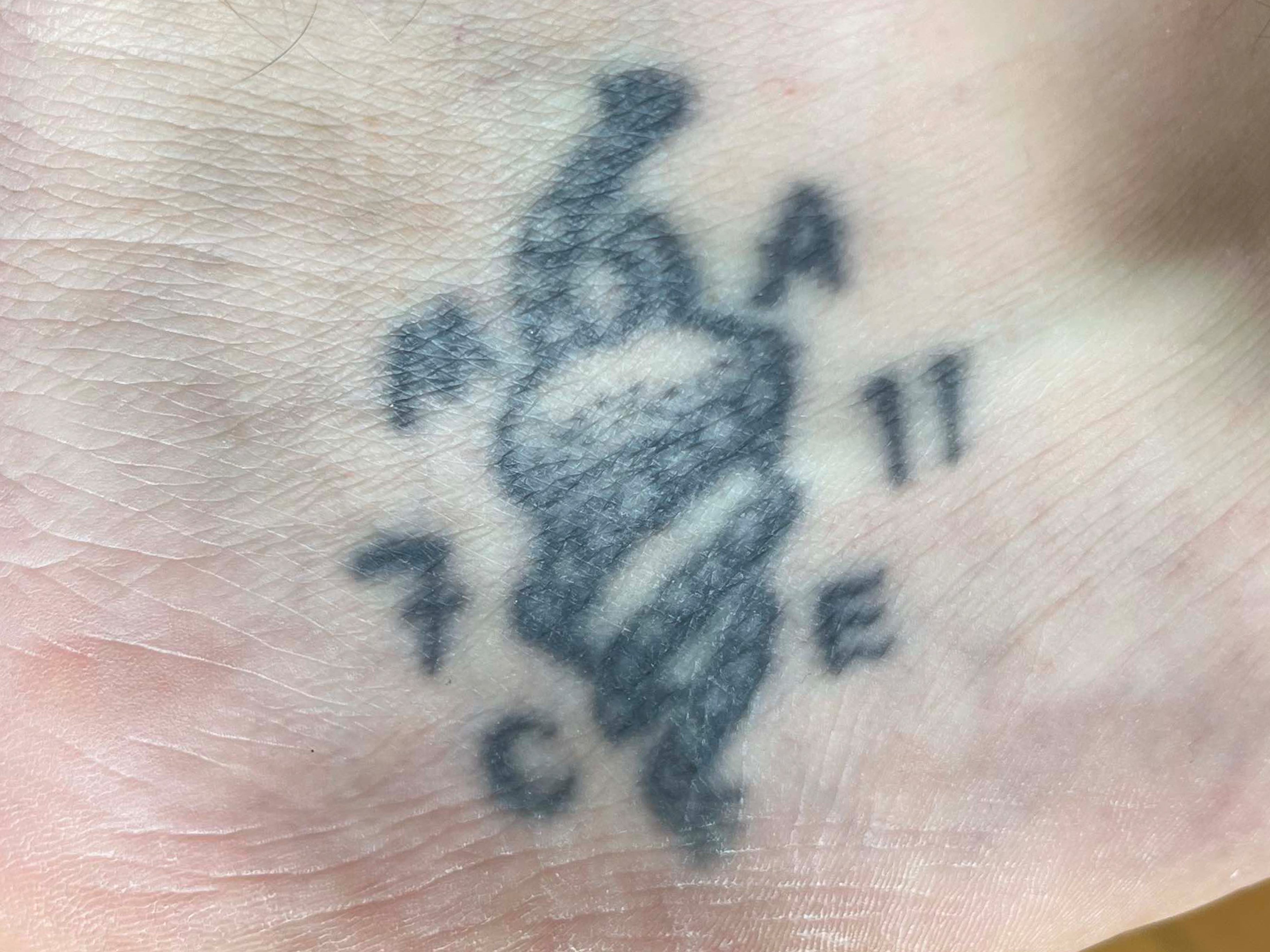 Tatouage d’une noix enveloppée dans une corde.