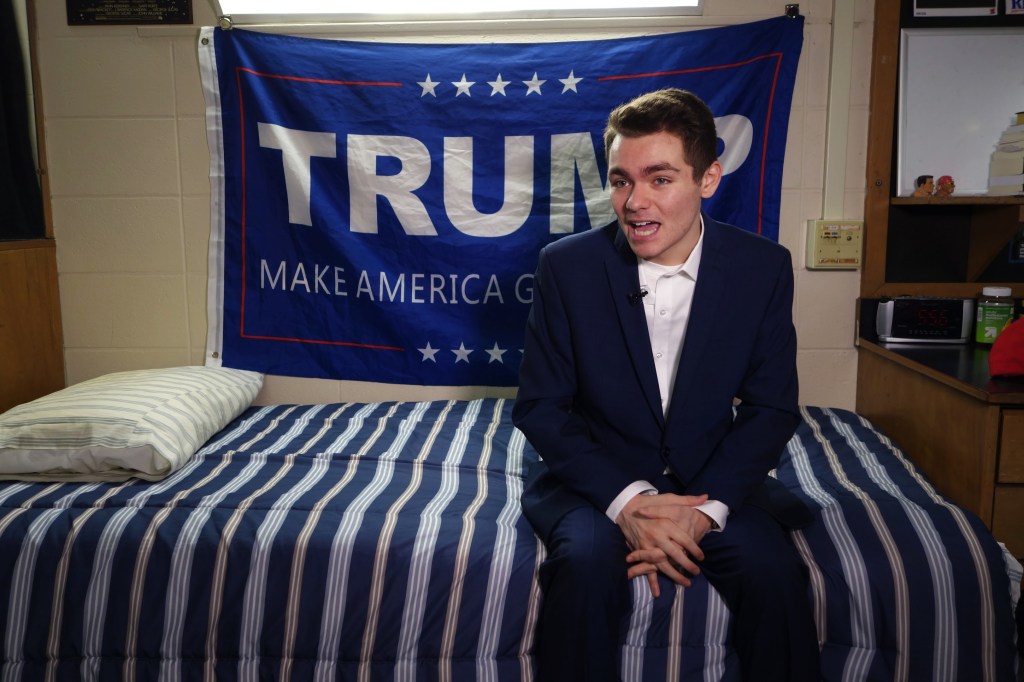 Nick Fuentes, answers question during an interview with Agence France-Presse in Boston, Massachusetts, on May 9, 2016.  (WILLIAM EDWARDS/AFP via Getty Images)